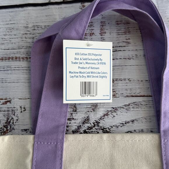 NWT! Trader Joes Purple & Cream Mini Tote Bag - Picture 4 of 7